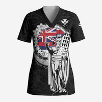 Personalized Hawaii King Kamehameha Scrub Top Flag Polynesian Pattern