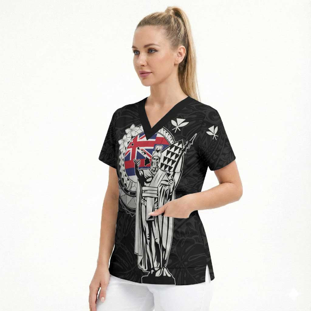 Personalized Hawaii King Kamehameha Scrub Top Flag Polynesian Pattern