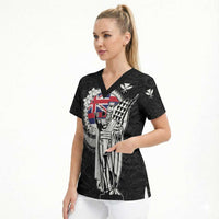Personalized Hawaii King Kamehameha Scrub Top Flag Polynesian Pattern
