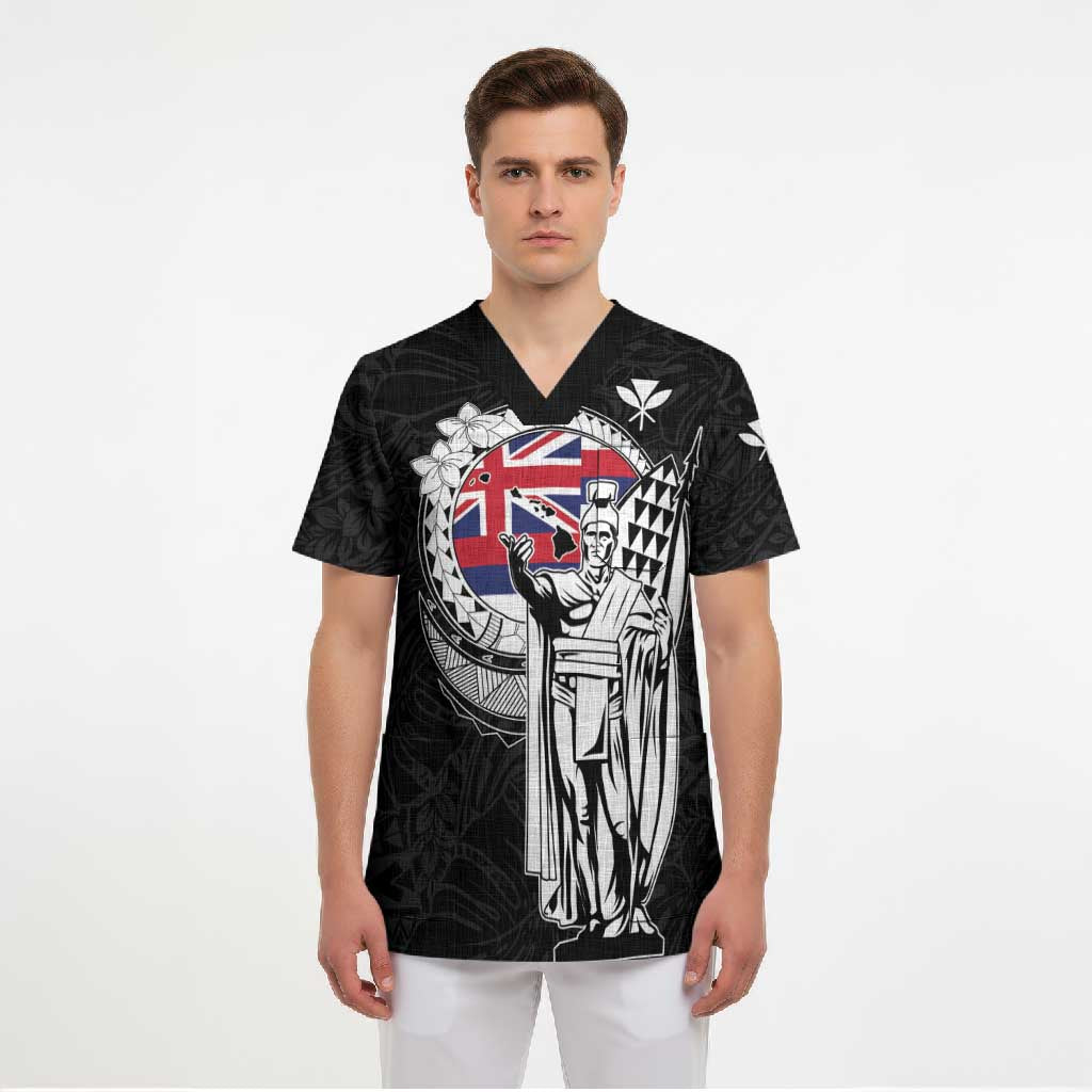 Personalized Hawaii King Kamehameha Scrub Top Flag Polynesian Pattern