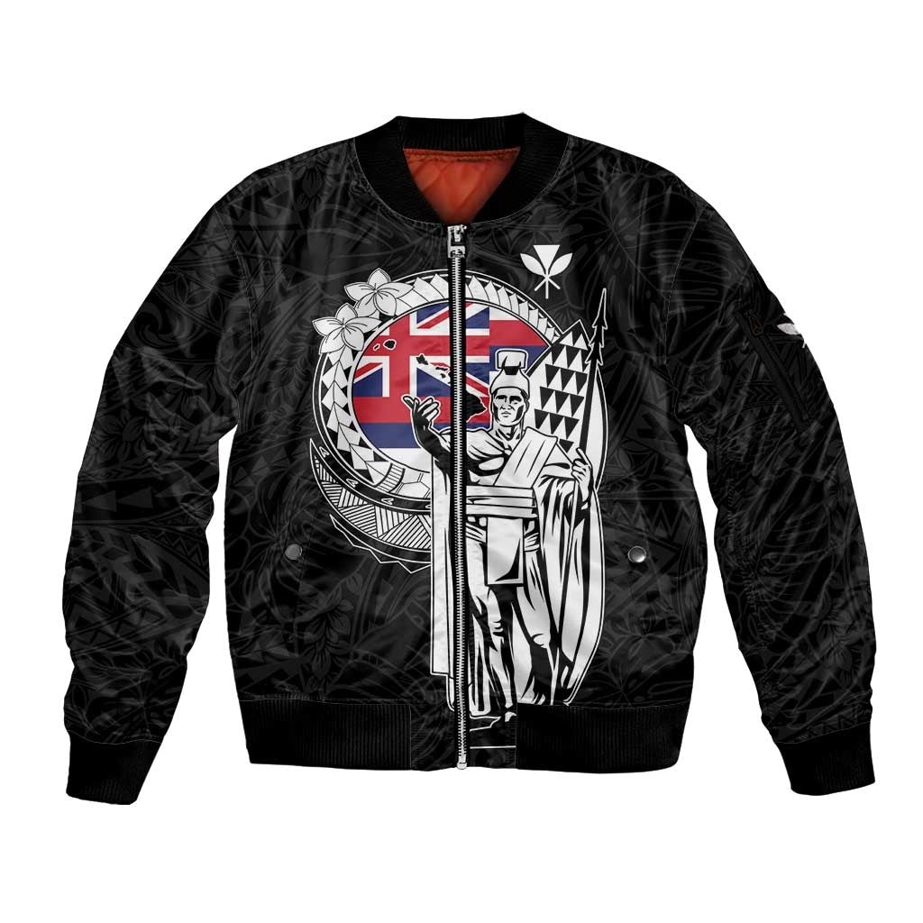 Personalized Hawaii King Kamehameha Sleeve Zip Bomber Jacket Flag Polynesian Pattern