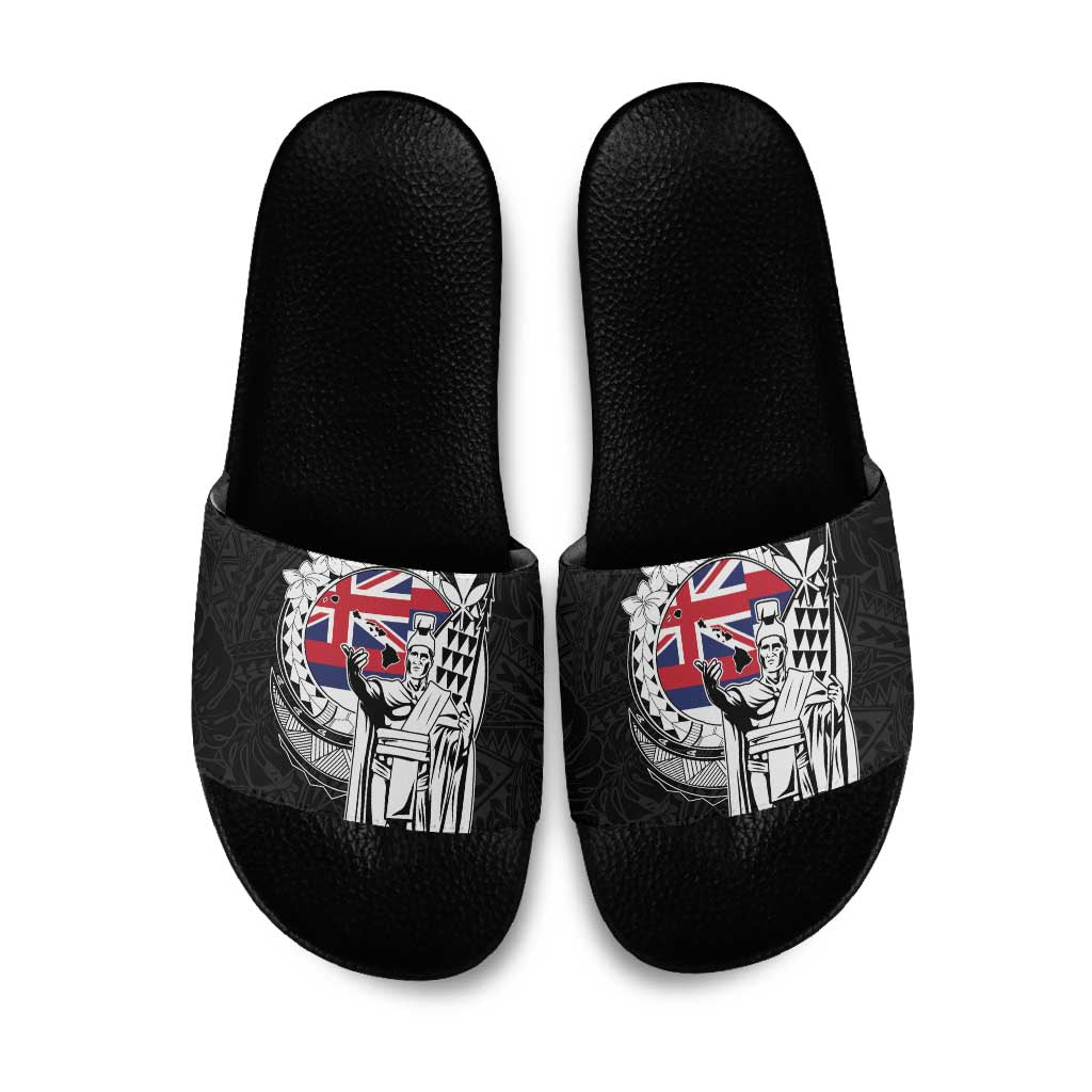 Hawaii King Kamehameha Slide Sandals Flag Polynesian Pattern LT01 Black - Polynesian Pride