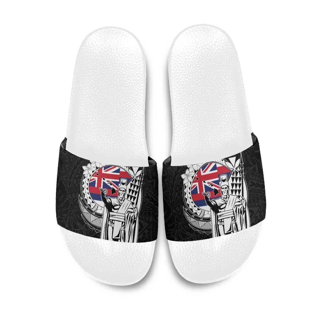 Hawaii King Kamehameha Slide Sandals Flag Polynesian Pattern LT01 Black - Polynesian Pride