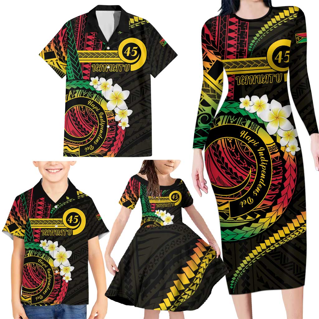 Vanuatu Independence Day Family Matching Long Sleeve Bodycon Dress and Hawaiian Shirt Yumi 45th Hapi Indipendens Dei LT01