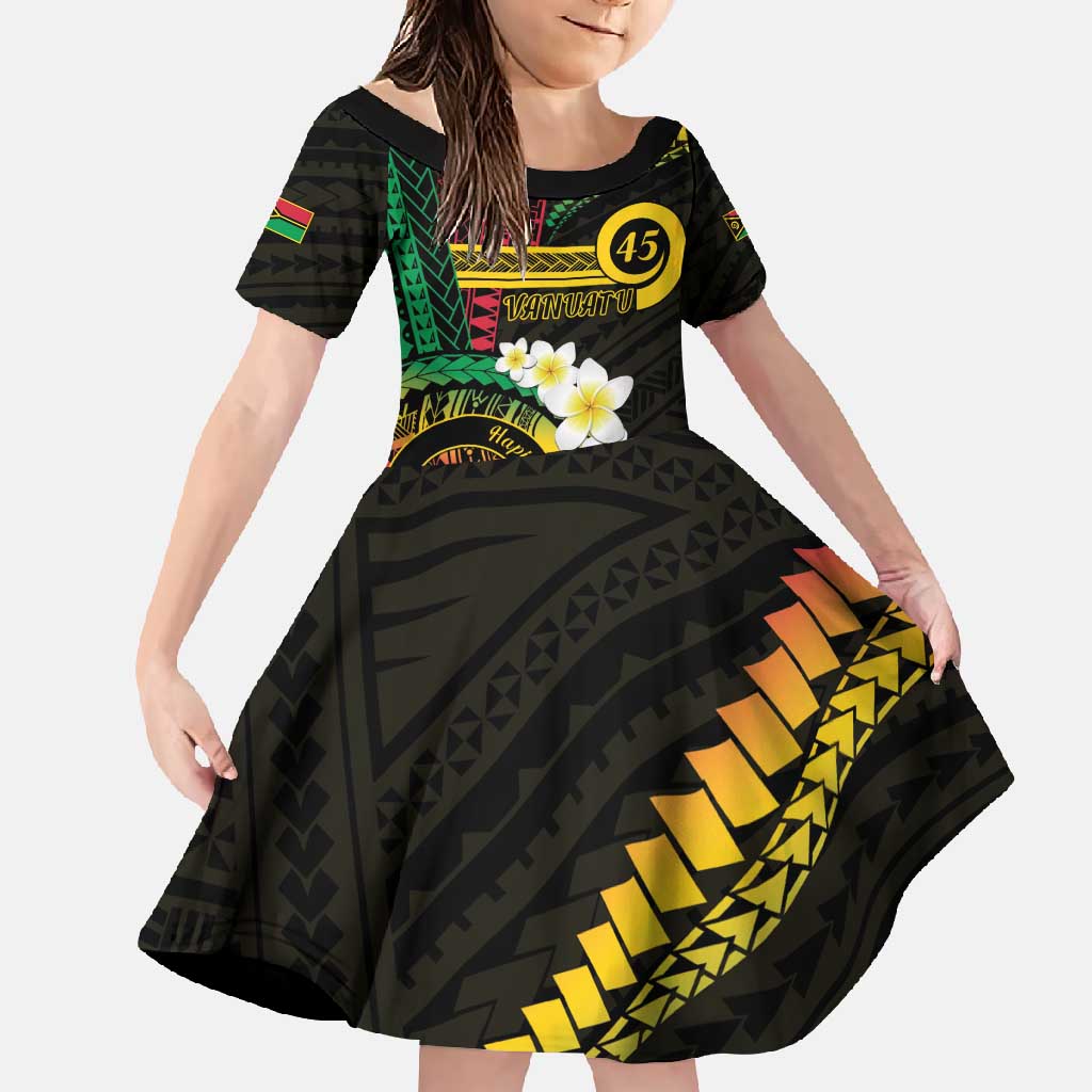 Vanuatu Independence Day Family Matching Off Shoulder Maxi Dress and Hawaiian Shirt Yumi 45th Hapi Indipendens Dei LT01 Daughter's Dress Black - Polynesian Pride