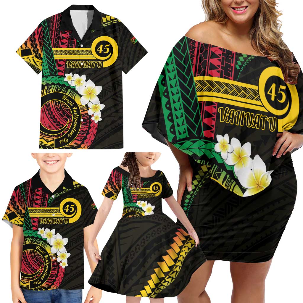 Vanuatu Independence Day Family Matching Off Shoulder Short Dress and Hawaiian Shirt Yumi 45th Hapi Indipendens Dei LT01 - Polynesian Pride