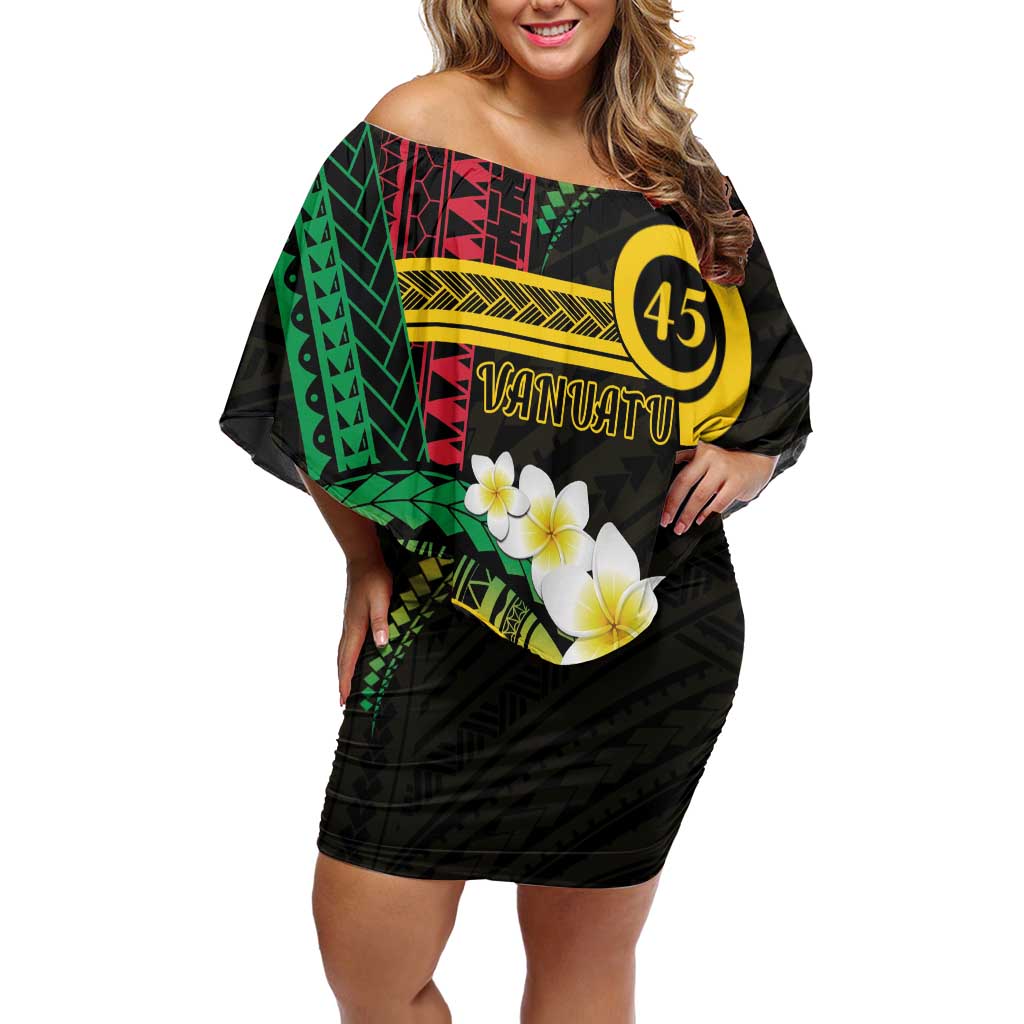 Vanuatu Independence Day Family Matching Off Shoulder Short Dress and Hawaiian Shirt Yumi 45th Hapi Indipendens Dei LT01 Mom's Dress Black - Polynesian Pride
