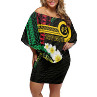 Vanuatu Independence Day Family Matching Off Shoulder Short Dress and Hawaiian Shirt Yumi 45th Hapi Indipendens Dei LT01 Mom's Dress Black - Polynesian Pride