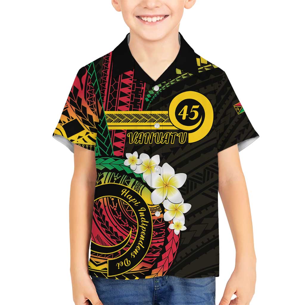 Vanuatu Independence Day Family Matching Off Shoulder Short Dress and Hawaiian Shirt Yumi 45th Hapi Indipendens Dei LT01 Son's Shirt Black - Polynesian Pride