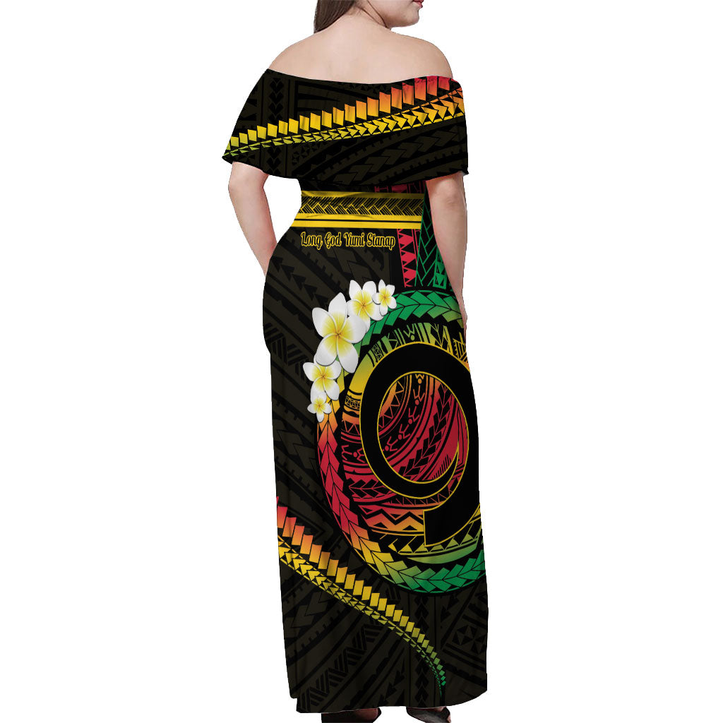 Vanuatu Independence Day Off Shoulder Maxi Dress Yumi 46th Hapi Indipendens Dei LT01 - Polynesian Pride