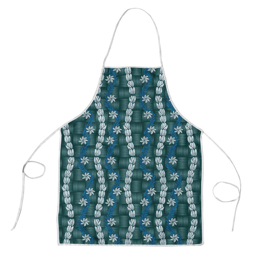Pikake Maile Tiare Lei Apron Polu Lauhala Pattern LT01 Blue - Polynesian Pride