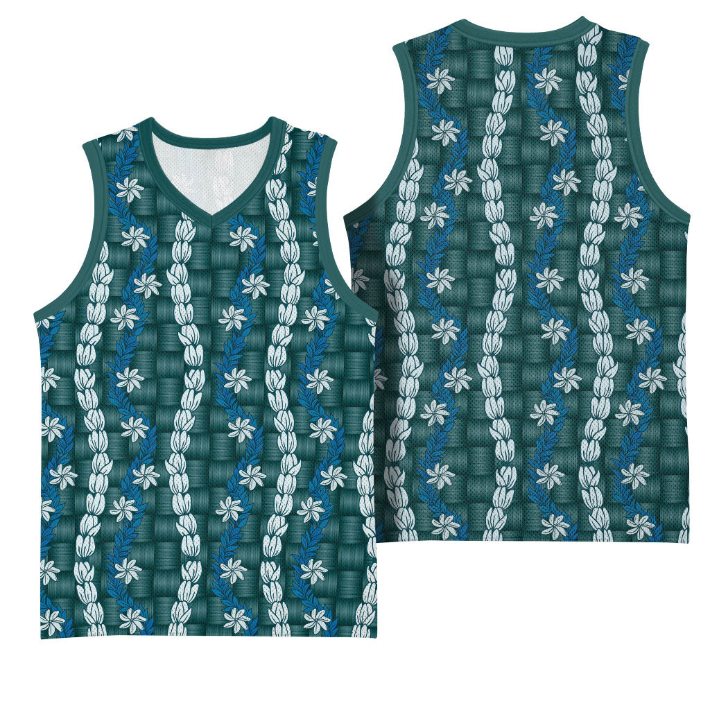 Pikake Maile Tiare Lei Basketball Jersey Polu Lauhala Pattern
