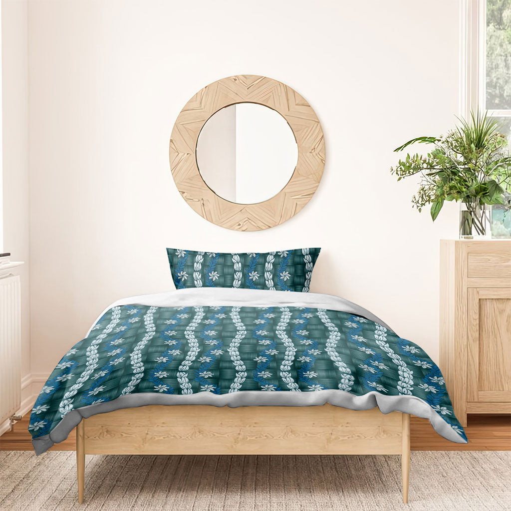 Pikake Maile Tiare Lei Bedding Set Polu Lauhala Pattern