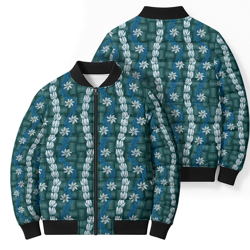 Pikake Maile Tiare Lei Bomber Puffer Jacket Polu Lauhala Pattern