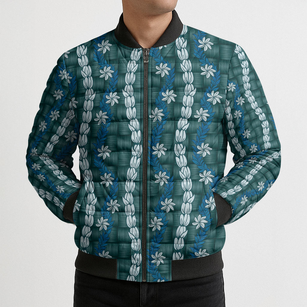 Pikake Maile Tiare Lei Bomber Puffer Jacket Polu Lauhala Pattern