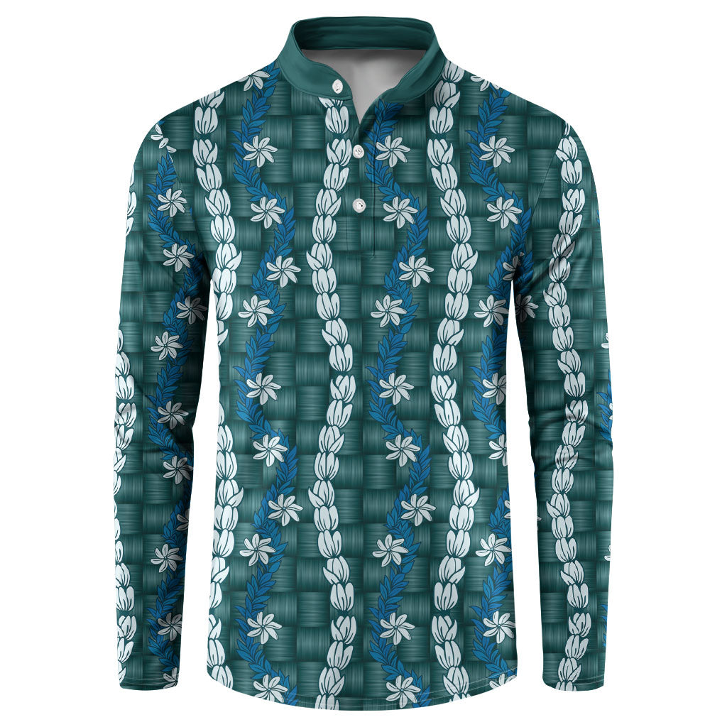 Pikake Maile Tiare Lei Button Sweatshirt Polu Lauhala Pattern LT01 Blue - Polynesian Pride