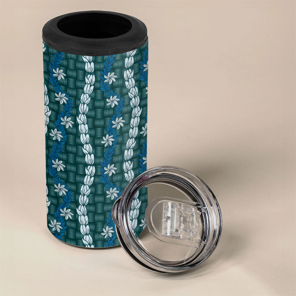 Pikake Maile Tiare Lei 4 in 1 Can Cooler Tumbler Polu Lauhala Pattern