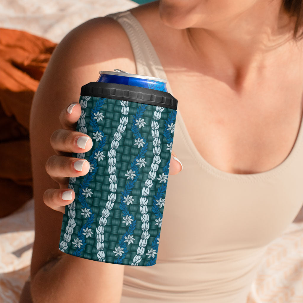Pikake Maile Tiare Lei 4 in 1 Can Cooler Tumbler Polu Lauhala Pattern