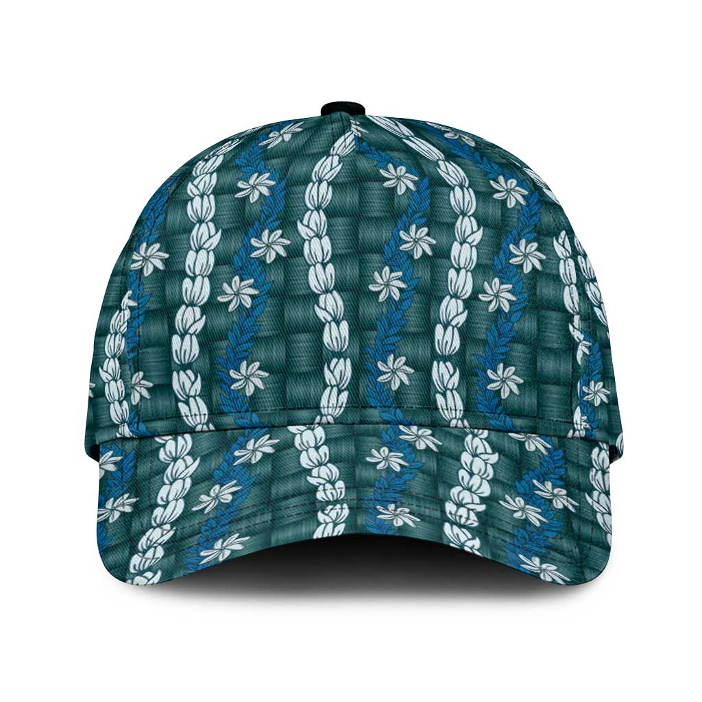 Pikake Maile Tiare Lei Classic Cap Polu Lauhala Pattern LT01 Universal Fit Blue - Polynesian Pride