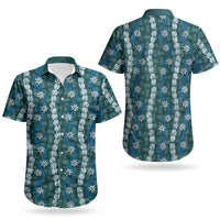 Pikake Maile Tiare Lei Couples Matching Off Shoulder Short Dress and Hawaiian Shirt Polu Lauhala Pattern LT01 - Polynesian Pride