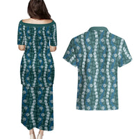 Pikake Maile Tiare Lei Couples Matching Puletasi and Hawaiian Shirt Polu Lauhala Pattern LT01 - Polynesian Pride