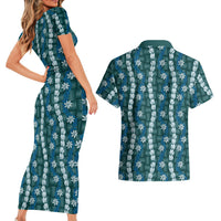 Pikake Maile Tiare Lei Couples Matching Short Sleeve Bodycon Dress and Hawaiian Shirt Polu Lauhala Pattern LT01 - Polynesian Pride