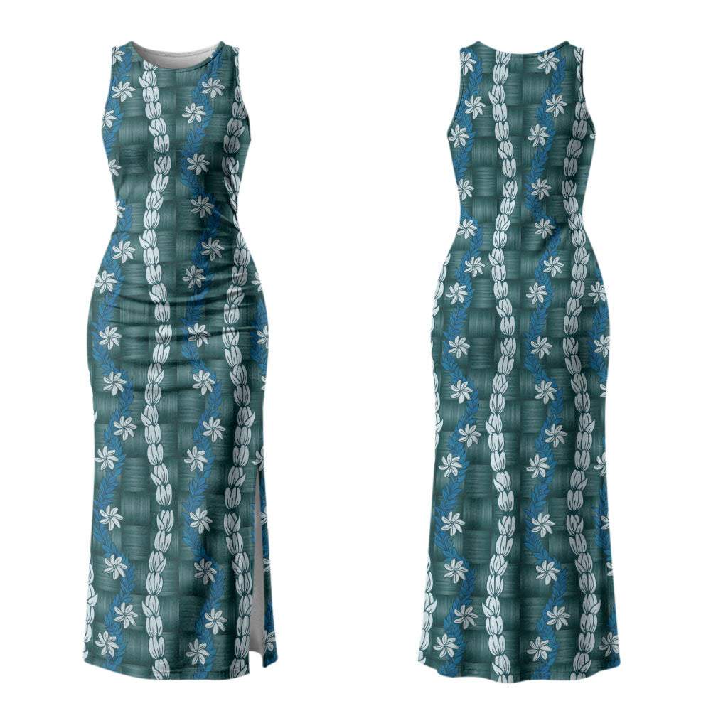 Pikake Maile Tiare Lei Couples Matching Tank Maxi Dress and Hawaiian Shirt Polu Lauhala Pattern LT01 - Polynesian Pride