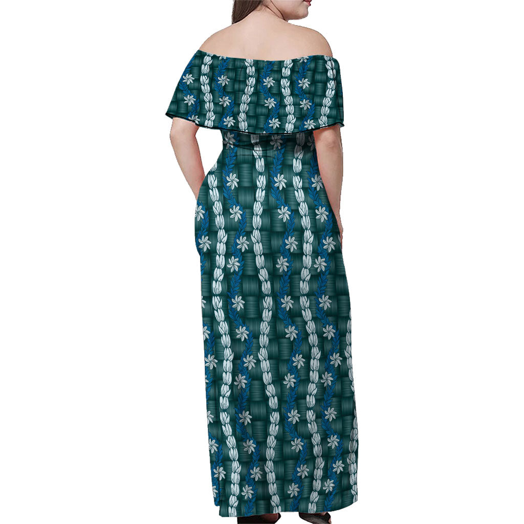 Pikake Maile Tiare Lei Family Matching Off Shoulder Maxi Dress and Hawaiian Shirt Polu Lauhala Pattern LT01 - Polynesian Pride