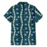 Pikake Maile Tiare Lei Family Matching Off Shoulder Short Dress and Hawaiian Shirt Polu Lauhala Pattern LT01 - Polynesian Pride