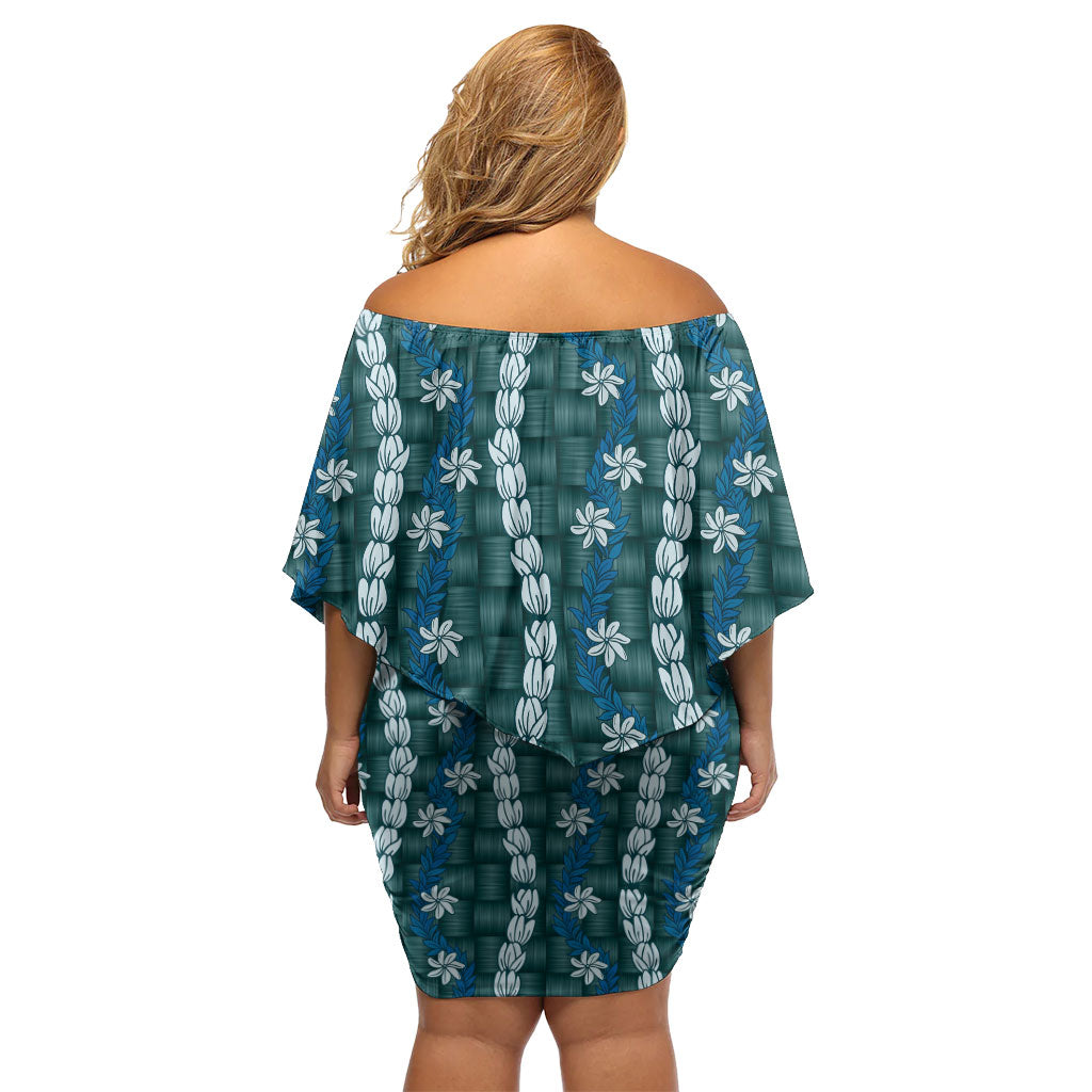 Pikake Maile Tiare Lei Family Matching Off Shoulder Short Dress and Hawaiian Shirt Polu Lauhala Pattern LT01 - Polynesian Pride