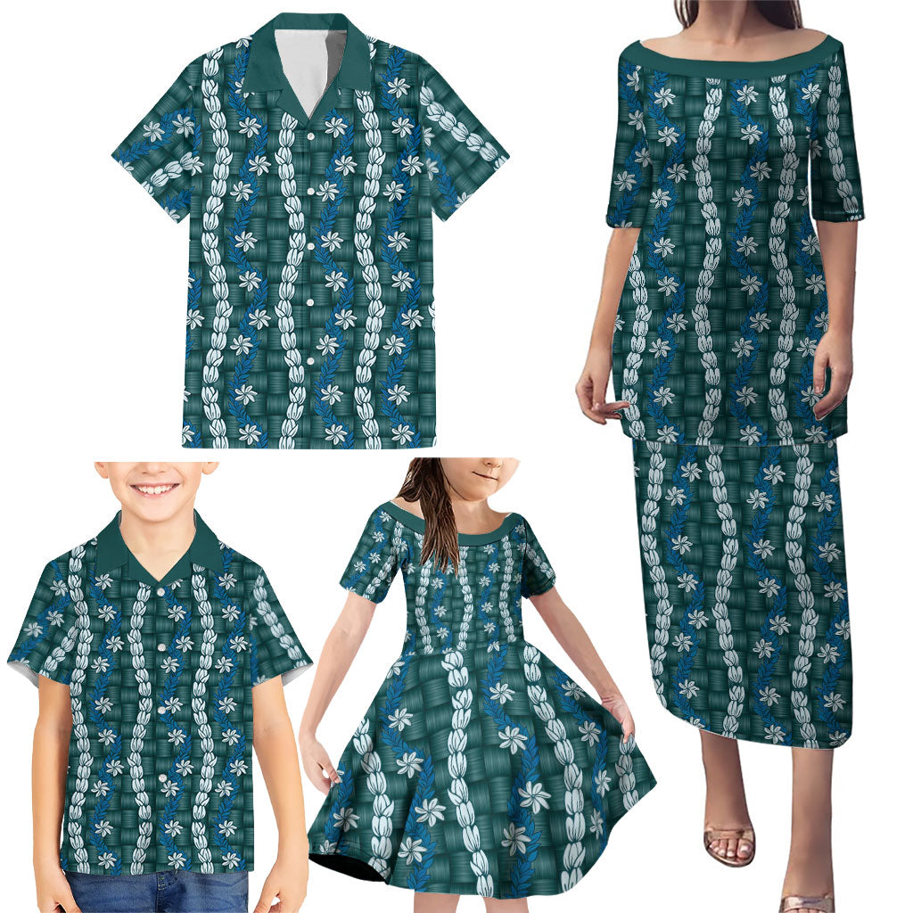 Pikake Maile Tiare Lei Family Matching Puletasi and Hawaiian Shirt Polu Lauhala Pattern LT01 - Polynesian Pride