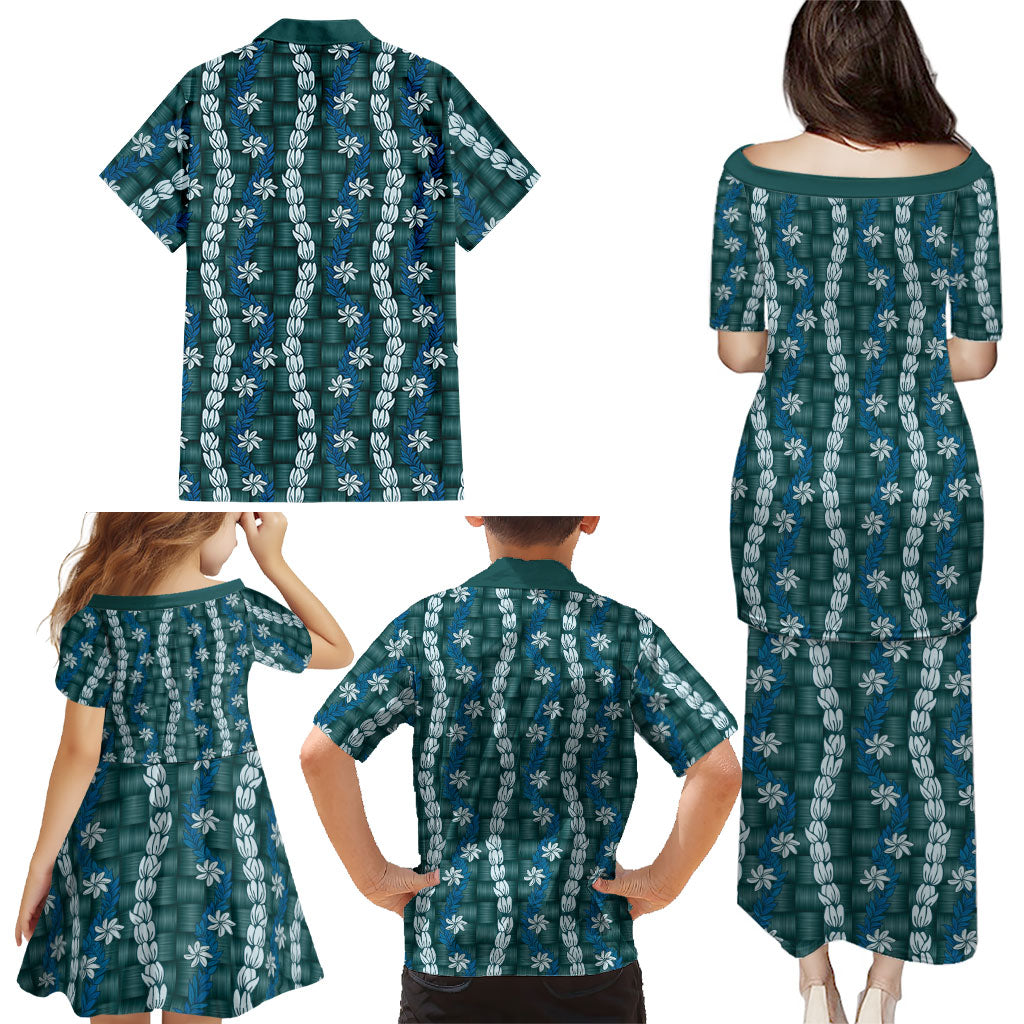 Pikake Maile Tiare Lei Family Matching Puletasi and Hawaiian Shirt Polu Lauhala Pattern LT01 - Polynesian Pride
