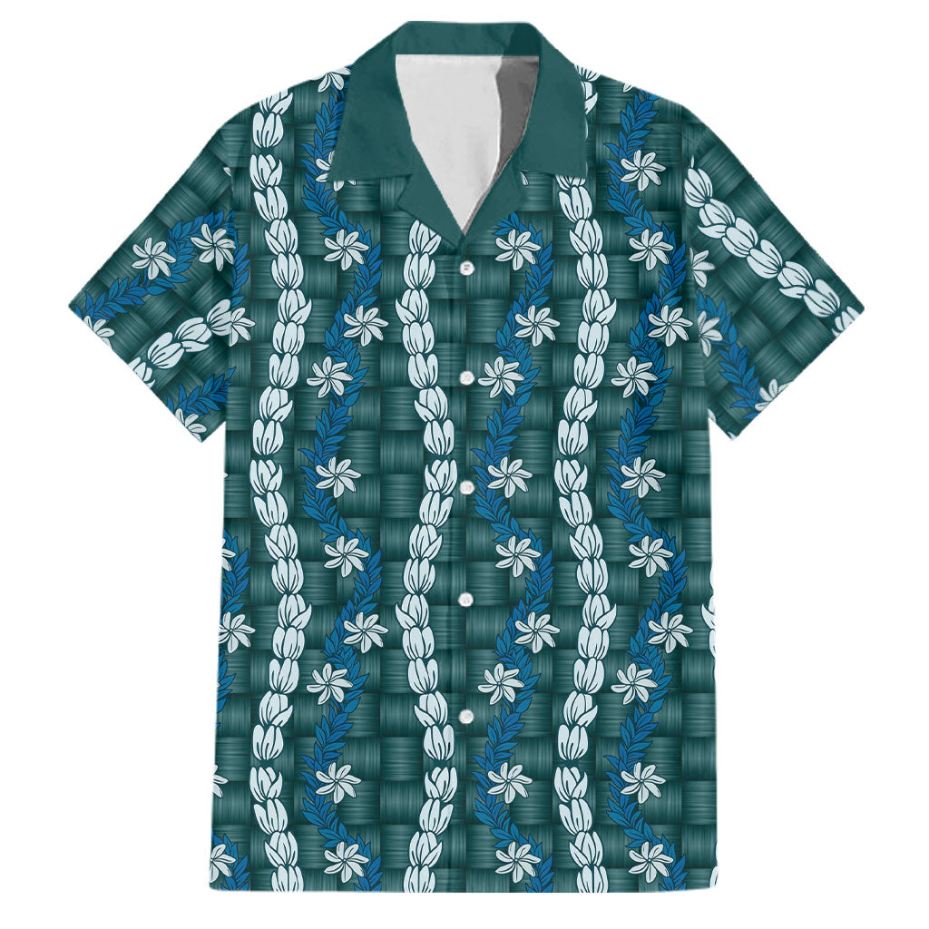 Pikake Maile Tiare Lei Family Matching Summer Maxi Dress and Hawaiian Shirt Polu Lauhala Pattern LT01 Dad's Shirt - Short Sleeve Blue - Polynesian Pride