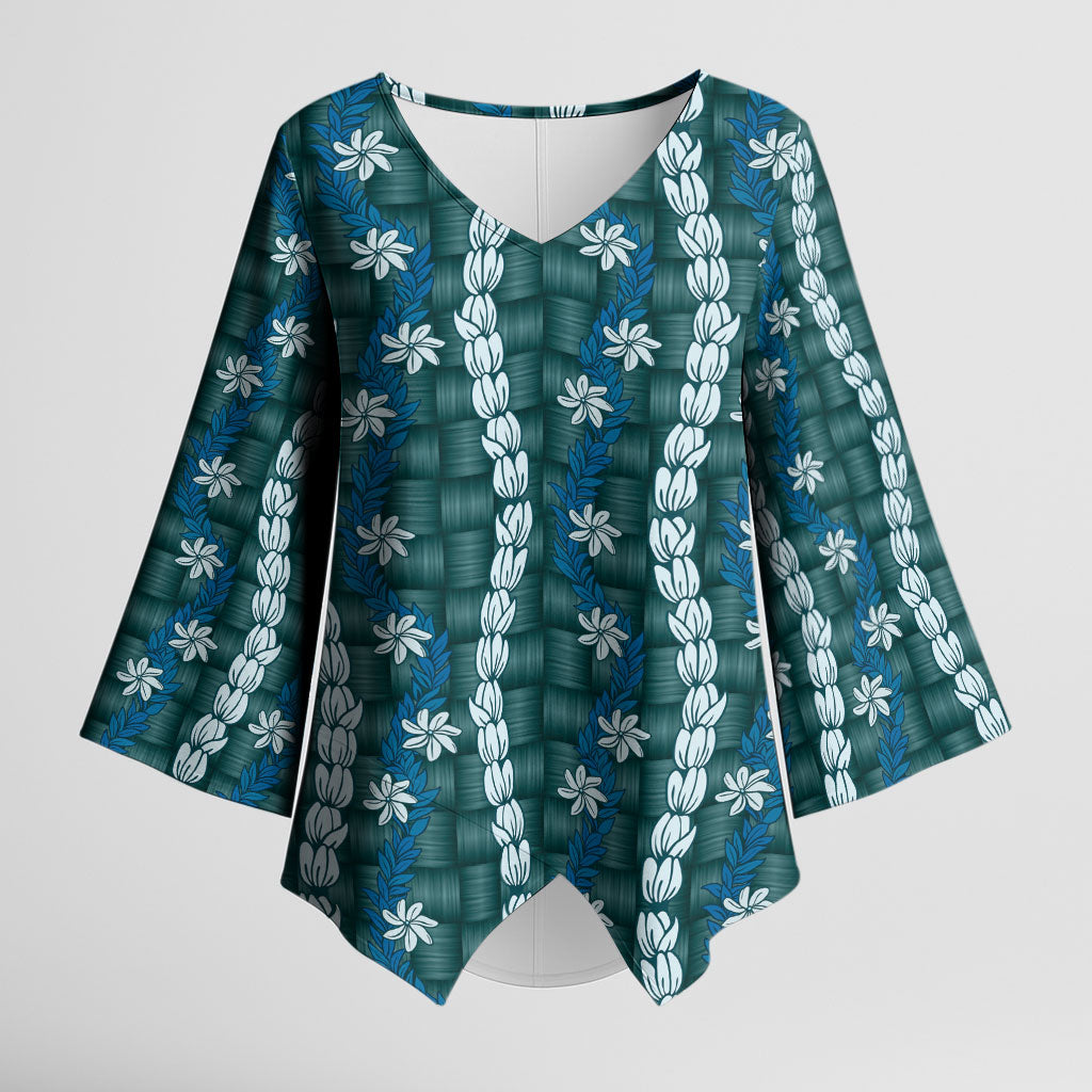 Pikake Maile Tiare Lei Kimono Sleeve Blouse Polu Lauhala Pattern