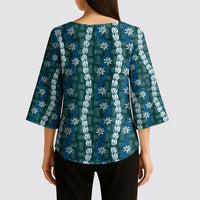 Pikake Maile Tiare Lei Kimono Sleeve Blouse Polu Lauhala Pattern