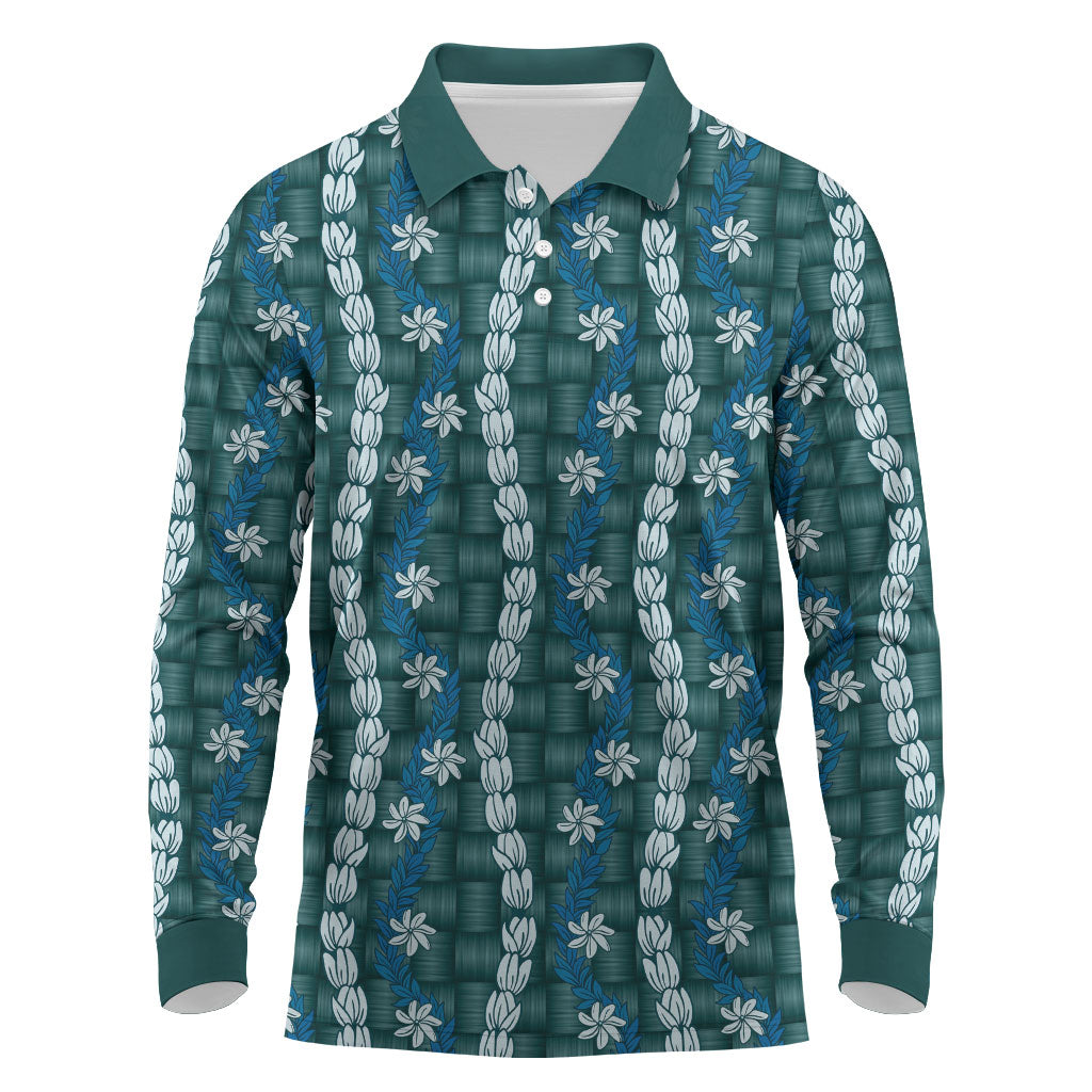 Pikake Maile Tiare Lei Long Sleeve Polo Shirt Polu Lauhala Pattern
