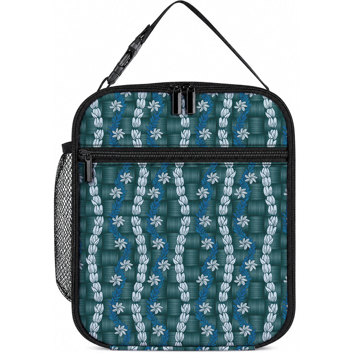 Pikake Maile Tiare Lei Lunch Bag Polu Lauhala Pattern LT01 10.2 × 8.3 × 4.3 inch Blue - Polynesian Pride
