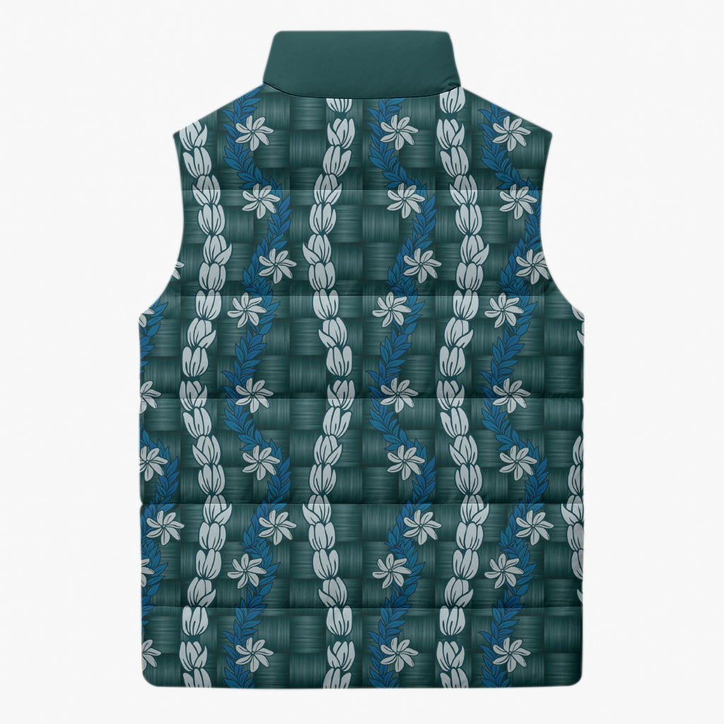 Pikake Maile Tiare Lei Sleeveless Puffer Jacket Polu Lauhala Pattern