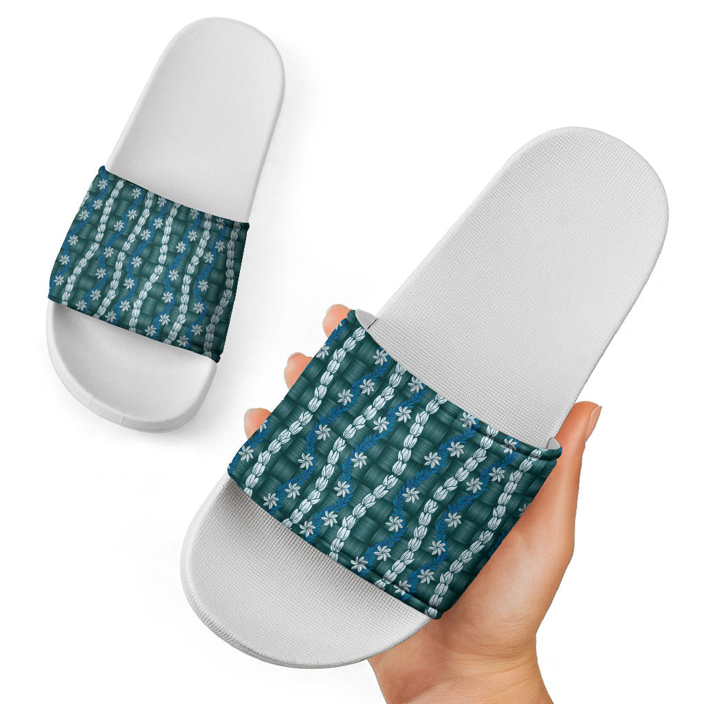 Pikake Maile Tiare Lei Slide Sandals Polu Lauhala Pattern