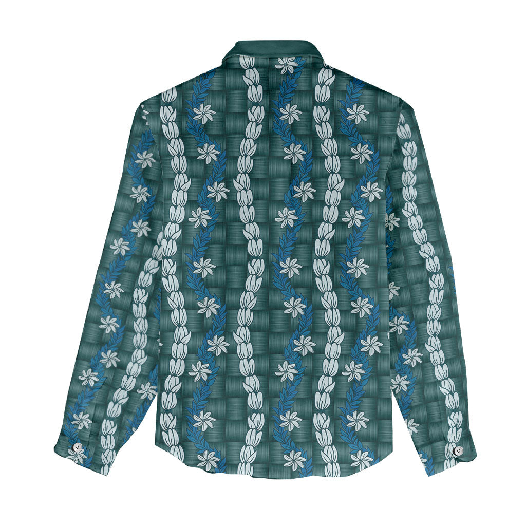 Pikake Maile Tiare Lei Women Casual Shirt Polu Lauhala Pattern