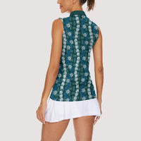 Pikake Maile Tiare Lei Women Sleeveless Polo Shirt Polu Lauhala Pattern LT01 - Polynesian Pride