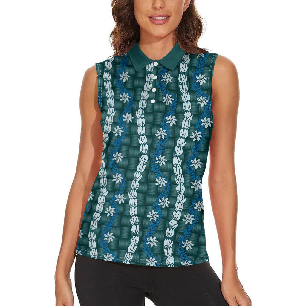 Pikake Maile Tiare Lei Women Sleeveless Polo Shirt Polu Lauhala Pattern LT01 - Polynesian Pride