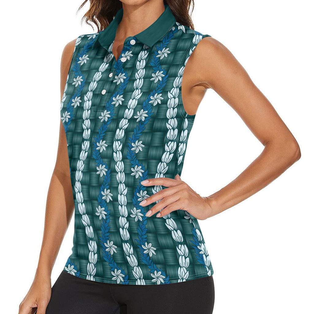 Pikake Maile Tiare Lei Women Sleeveless Polo Shirt Polu Lauhala Pattern LT01 - Polynesian Pride