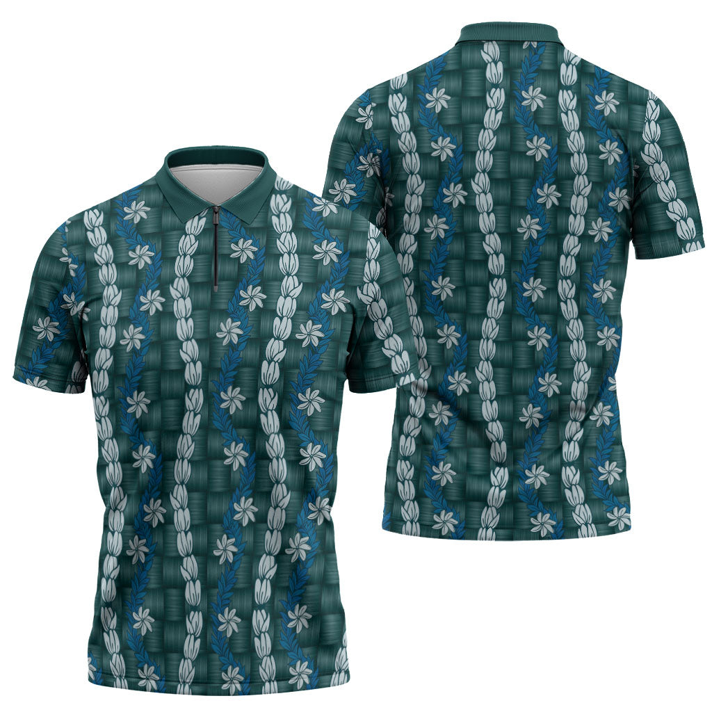 Pikake Maile Tiare Lei Zipper Polo Shirt Polu Lauhala Pattern LT01 - Polynesian Pride