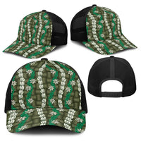 Pikake Maile Tiare Lei Baseball Net Cap Omaomao Lauhala Pattern