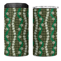 Pikake Maile Tiare Lei 4 in 1 Can Cooler Tumbler Omaomao Lauhala Pattern