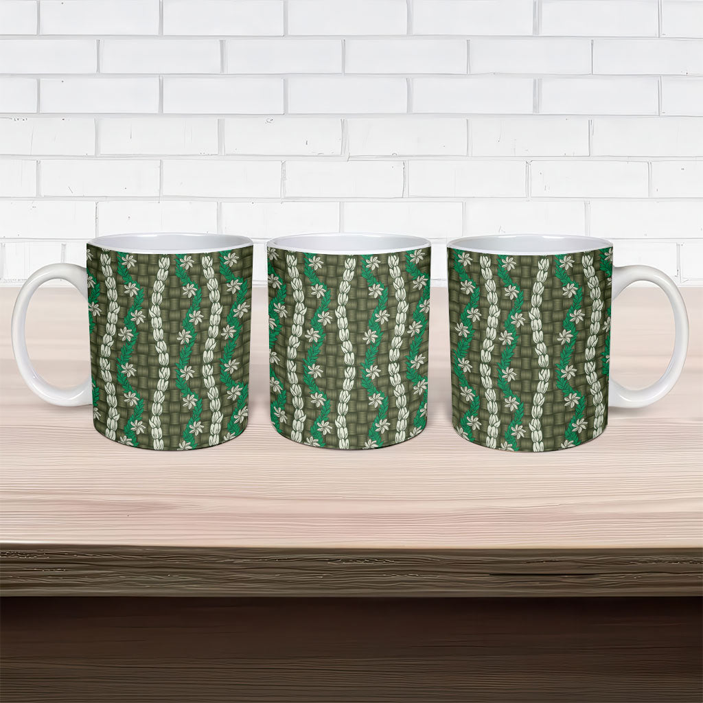 Pikake Maile Tiare Lei Ceramic Mug Omaomao Lauhala Pattern