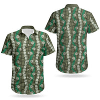 Pikake Maile Tiare Lei Couples Matching Off Shoulder Short Dress and Hawaiian Shirt Omaomao Lauhala Pattern LT01 - Polynesian Pride