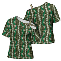 Pikake Maile Tiare Lei Cross Shoulder Shirt Omaomao Lauhala Pattern