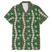 Pikake Maile Tiare Lei Family Matching Off The Shoulder Long Sleeve Dress and Hawaiian Shirt Omaomao Lauhala Pattern LT01 Dad's Shirt - Short Sleeve Green - Polynesian Pride